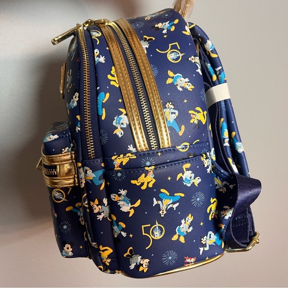 Disney Parks Loungefly Mini Backpack 50th Anniversary Navy Blue Gold NWT - Picture 3 of 6